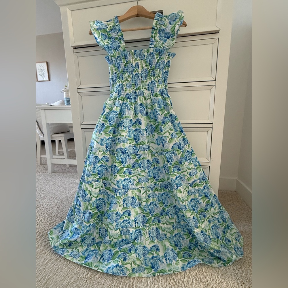 Hill House Home X La Coqueta Blue Watercolour Hydrangea Ellie Nap Dress  size XS